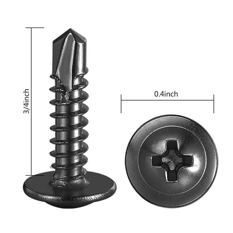 Wensilon Store (300Pcs)#8×3/4” for Sheet Metal Self-Tapping Screws 410 Black Stainless Steel Truss Head High-Strength Quick Tapping - Image 2
